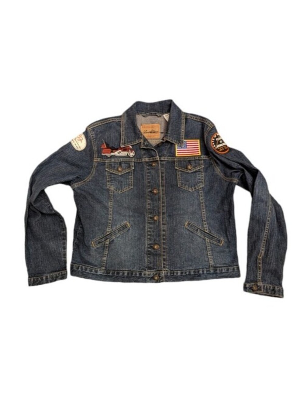 Vtg LEVI’S Motorcycle Biker USA  Biker Patches Denim Jean Jacket XL 16/18